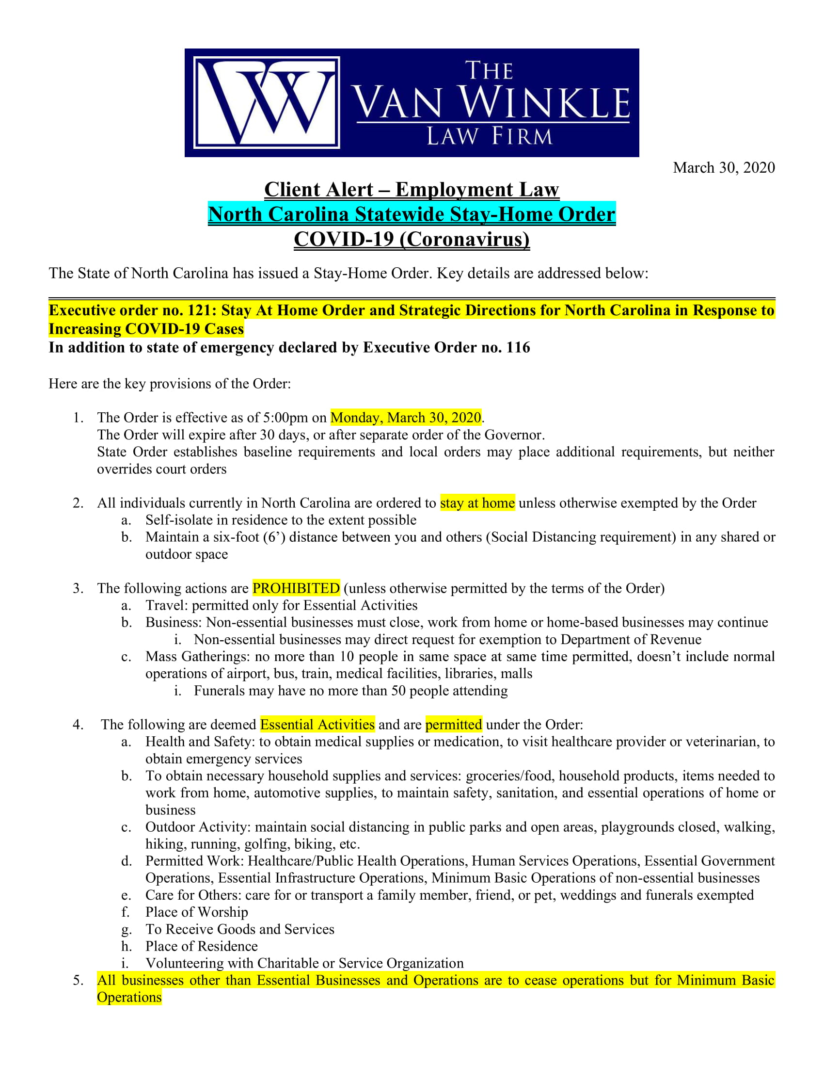 North Carolina Statewide Stay-Home Order Page 1