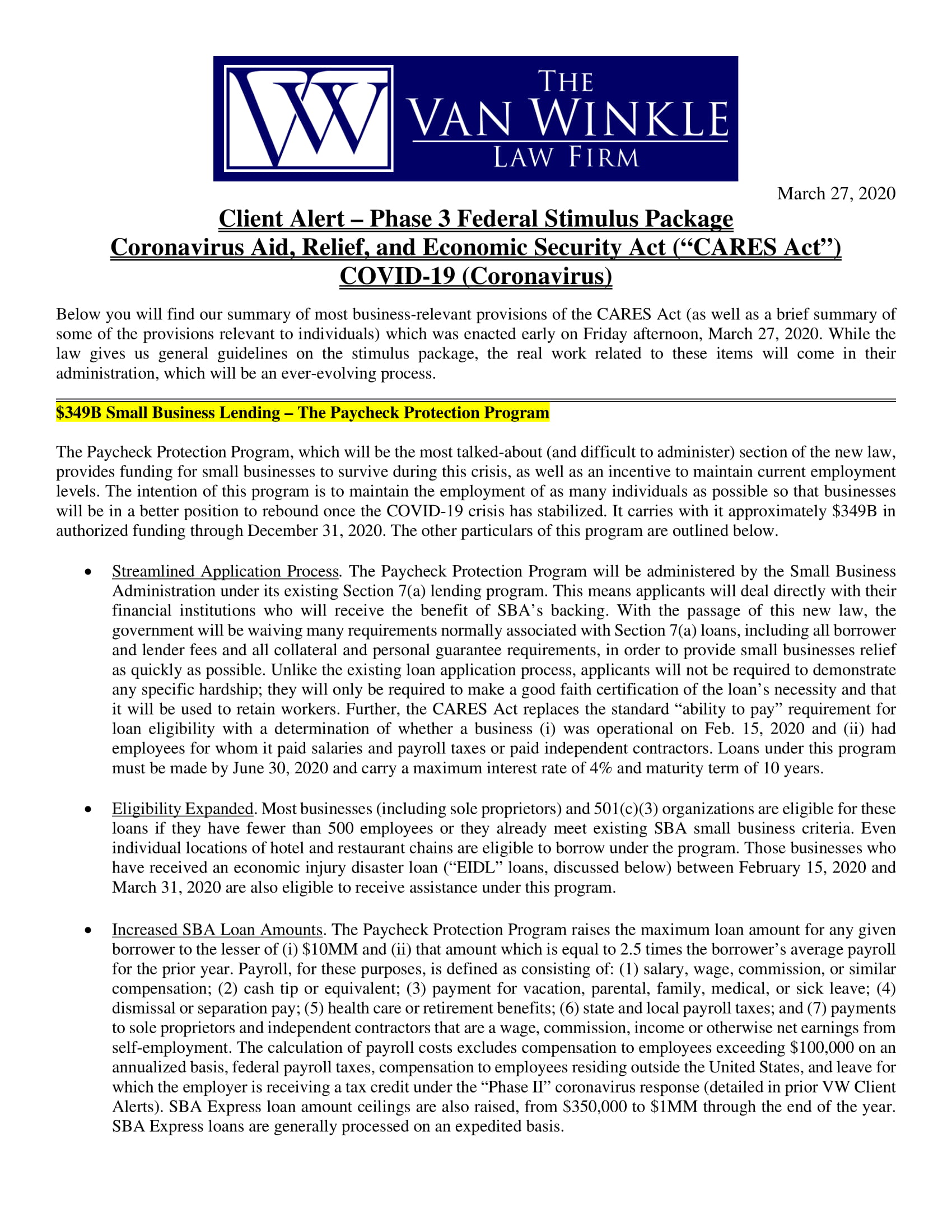 Phase 3 Coronavirus Relief Page 1